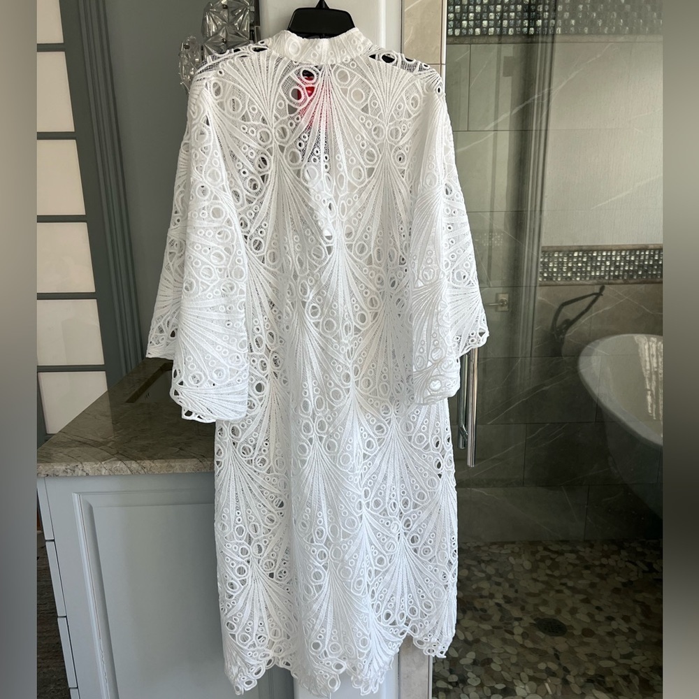 La Vie Style House Lace and Eyelet Caftan Midi-Dress White - Picture 12 of 15